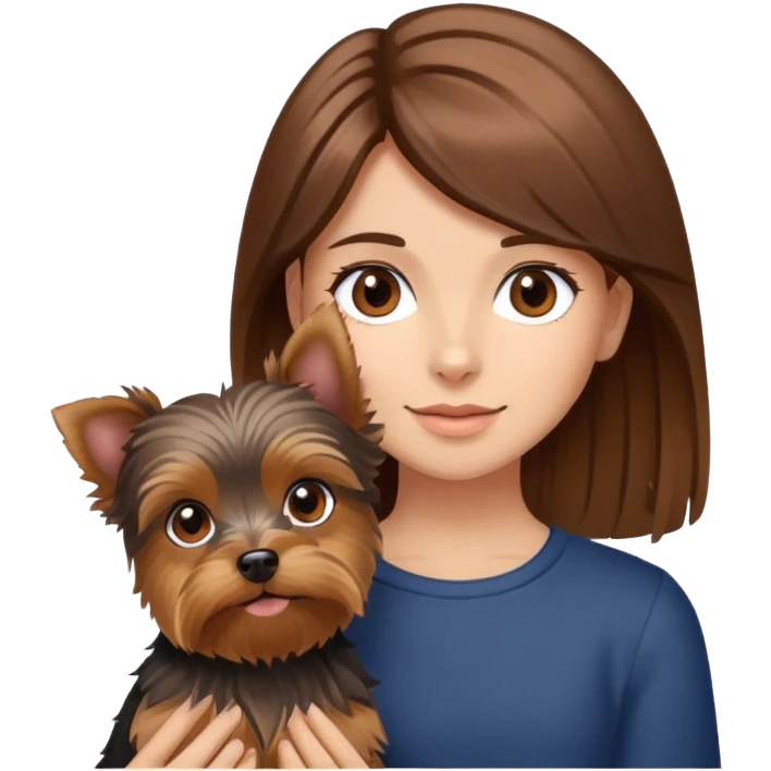 girl with brown hair and brown eyes with a Yorkshire Terrier dog emoji