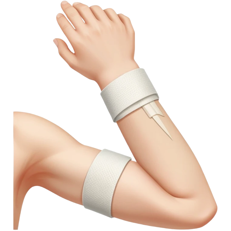 Arm with bandage around elbow showing tendon pain emoji