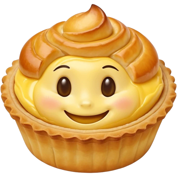 Hong Kong egg tart with flaky crust and yellow custard filling, smiling face emoji
