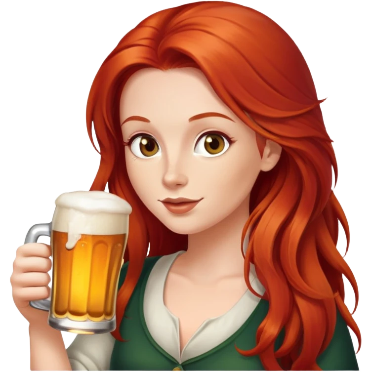 Woman with long red hair drinking a beer emoji