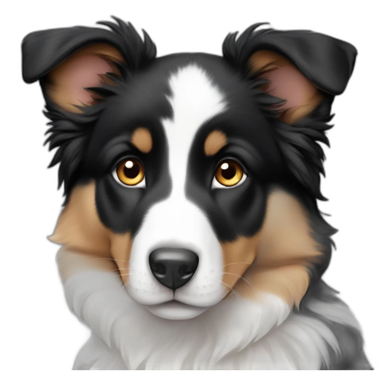 black, white and fire puppy american shepherd with blue eyes sitting emoji