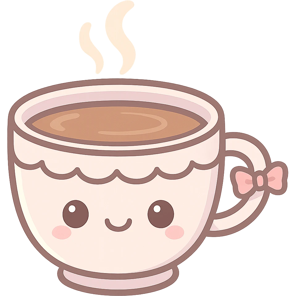 kawaii style cup of coffee with pastel colors and a tiny bow on the handle emoji