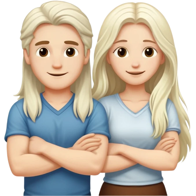 A white boy and a white long-haired girl crossed their arms over their chests - with happy faces emoji