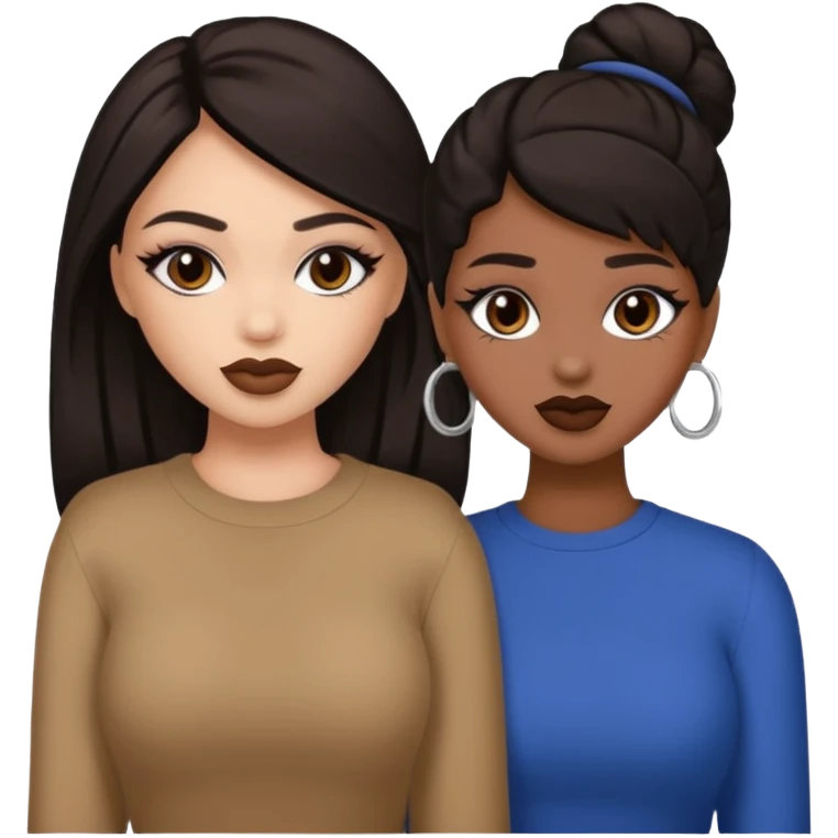 Boujy baddie best friends, trendy heavy makeup both dark hair one light skinned and one mocha brown  emoji