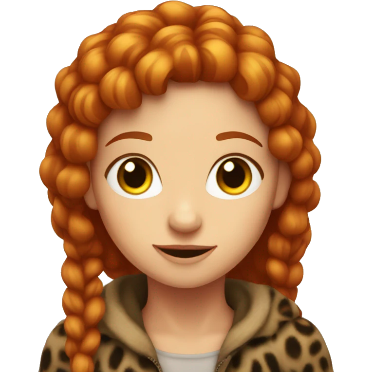 A red-haired girl is sitting on a leopard emoji