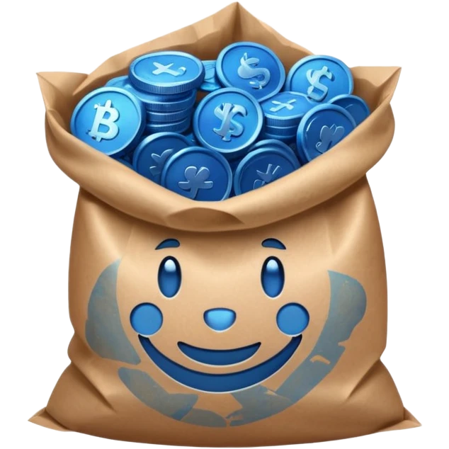 blue coins inside a brown bag  emoji