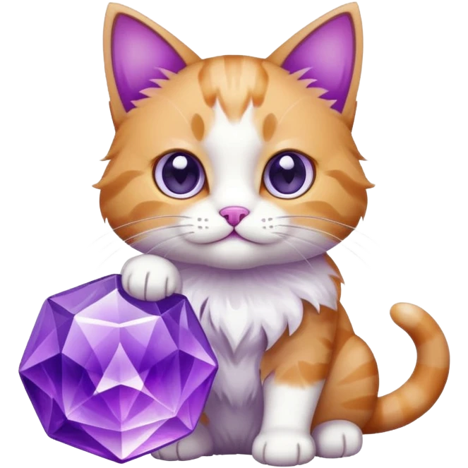 Cat plying with purple and clear crystal emoji