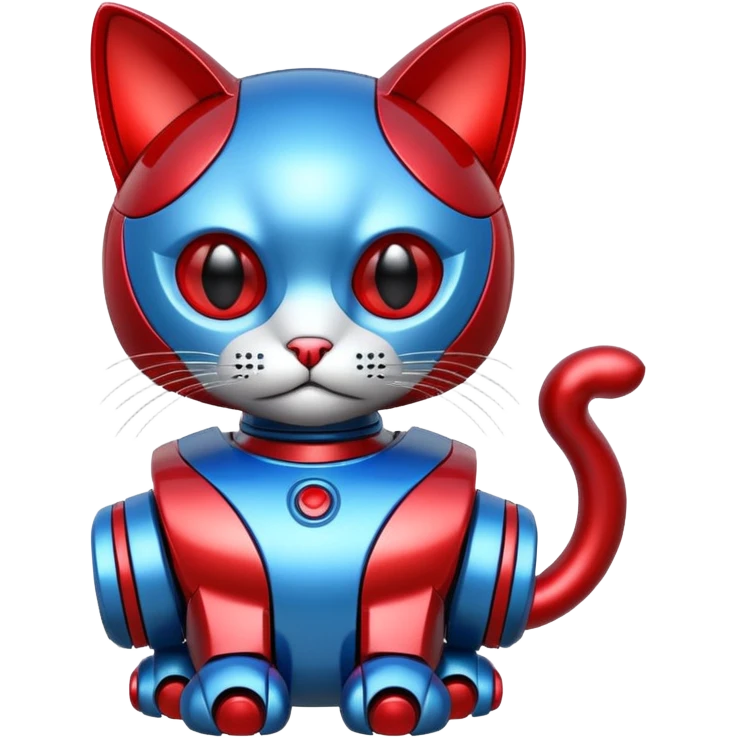 generate robot cat, glossy, realstic, red and blue color emoji