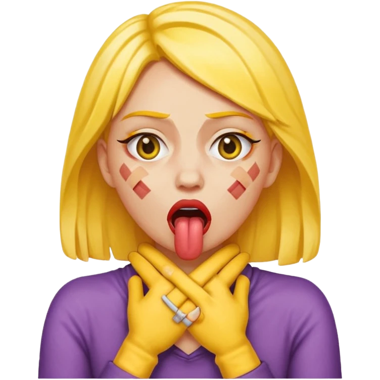 criss cross hands around throat choking self woman emoji tongue out yellow skin emoji