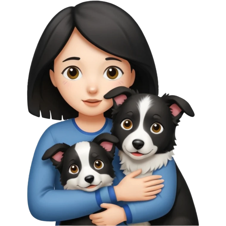 Quiero un emoji que estén una chica y un perro de la raza border collie abrazados emoji