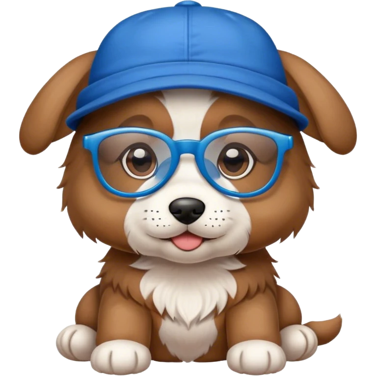 Puppy wearing blue glasses and hat emoji
