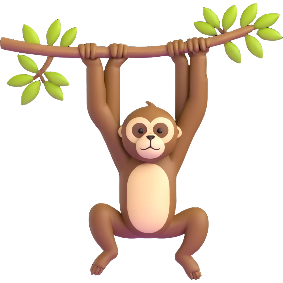 gibbon swinging from a branch, playful emoji
