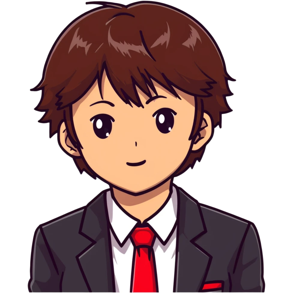 Kiyotaka Ayanokoji from Classroom of the Elite, calm and emotionless expression, brown hair with bangs, sharp eyes, wearing red school blazer with white shirt emoji