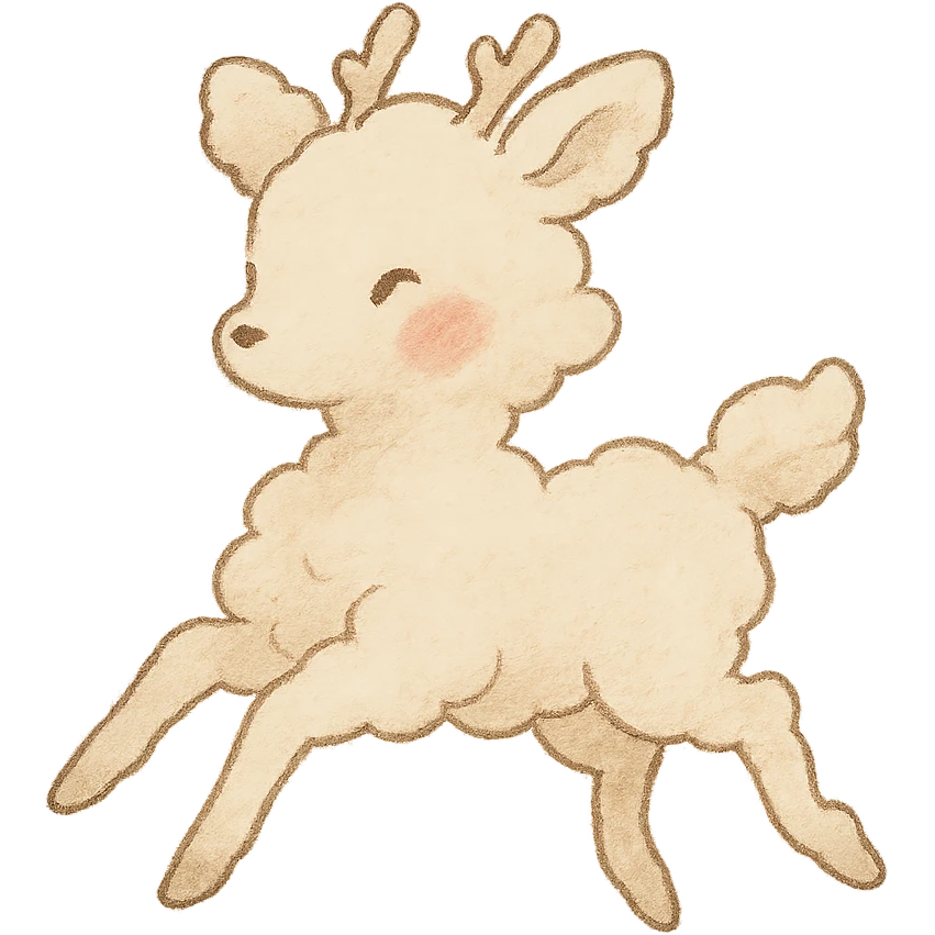 vanilla-colored cloud doe with rosy cheeks, floating with witch-like grace, brand identity mascot for social media, Ghibli style emoji