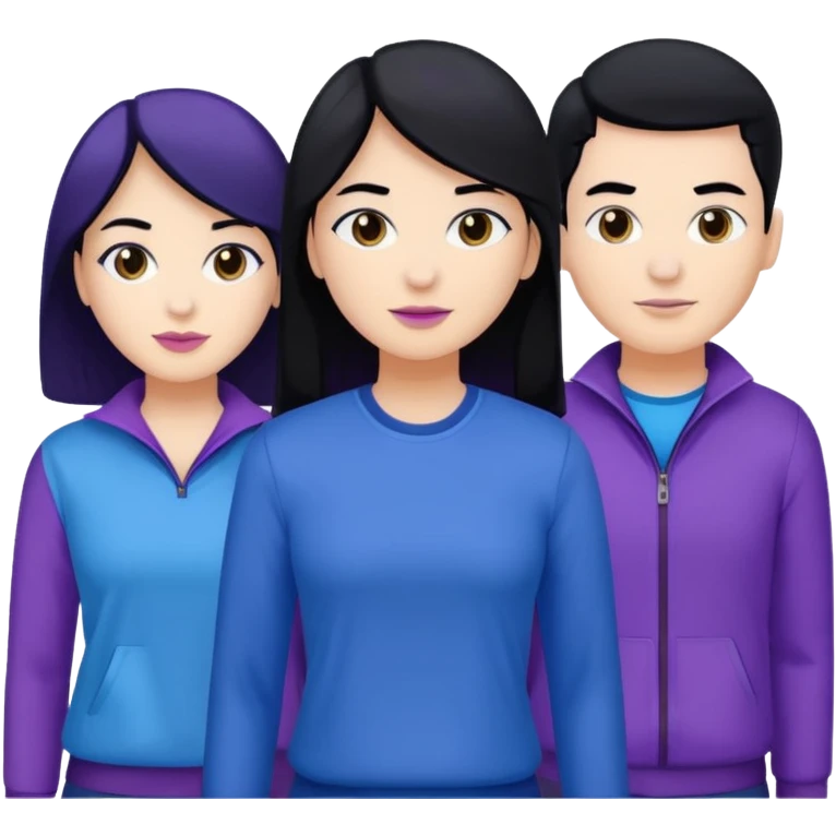 4people 2 men and 2 women. with black hair and white skin. ready to create a team. with blue and purple clothes emoji