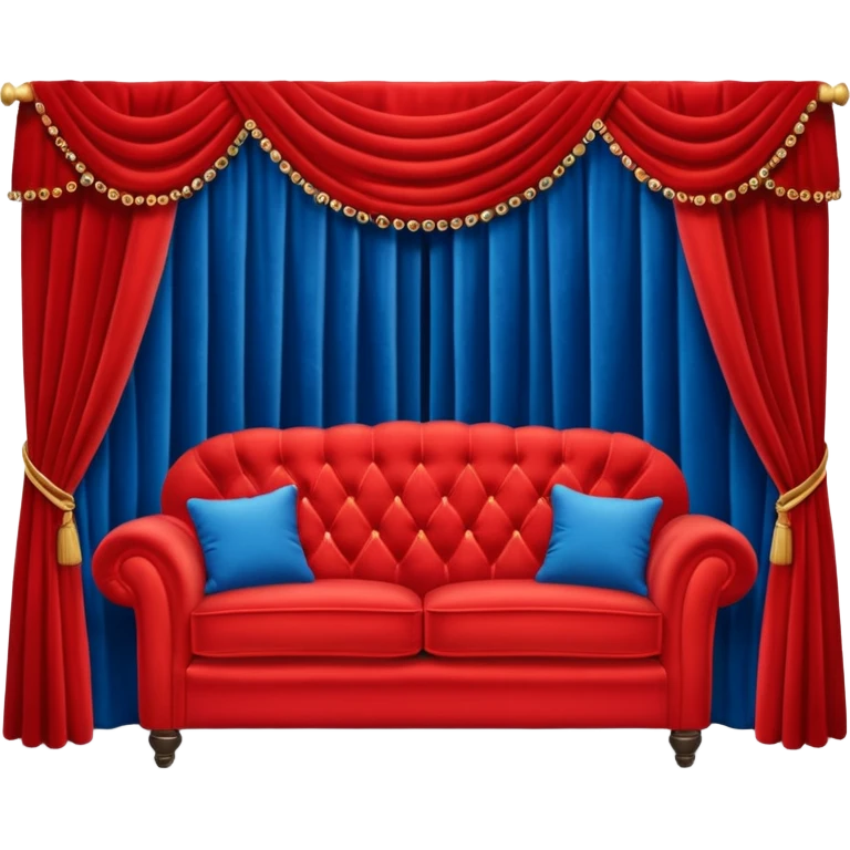 Red sofa with shiny buttons and blue curtains emoji