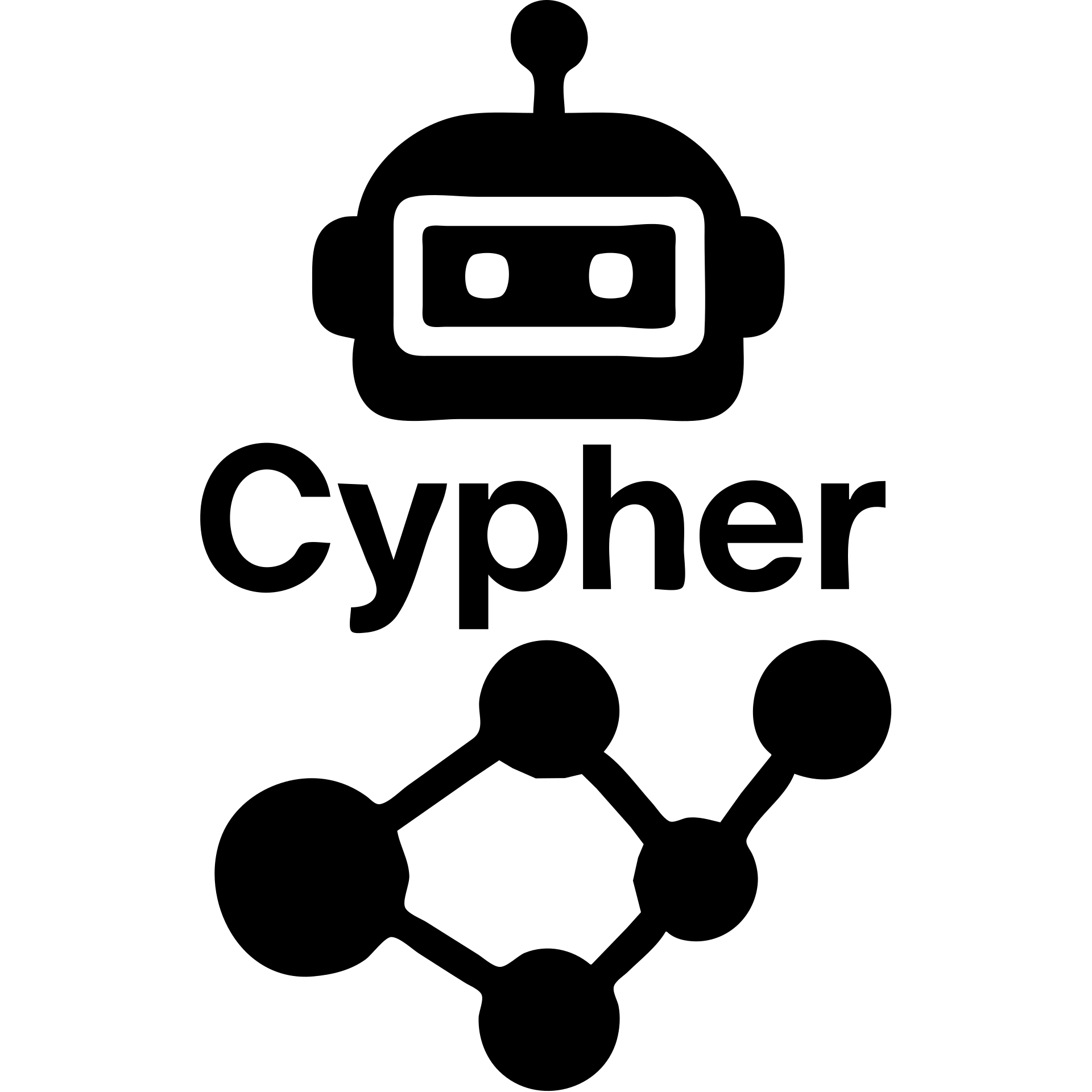 solid filled icon of a robot head with 'Cypher' text and a graph database node-link motif emoji