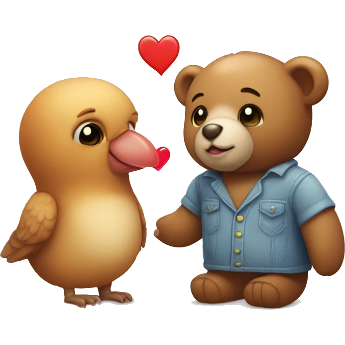 teddy bear and lovebird in love  emoji