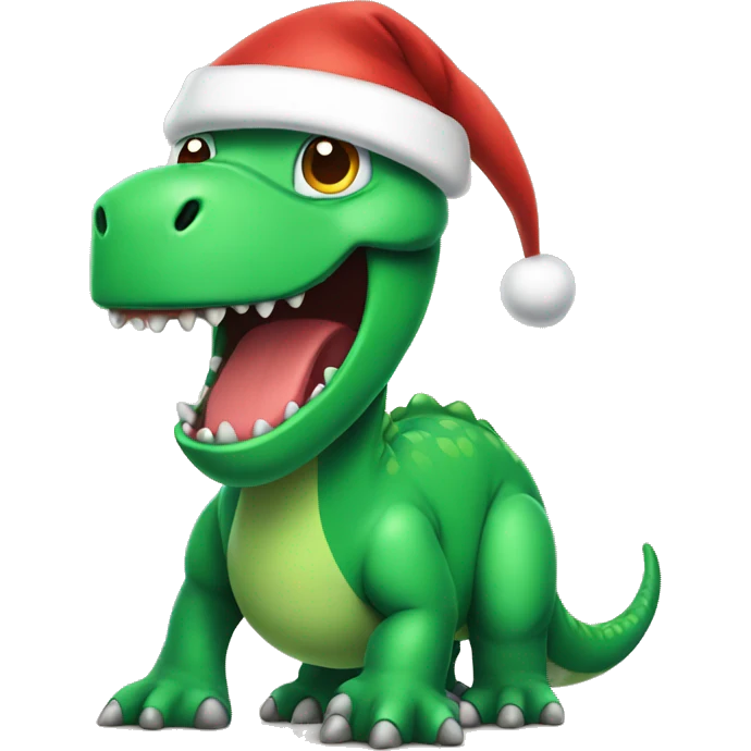 green dino wearing santa hat emoji