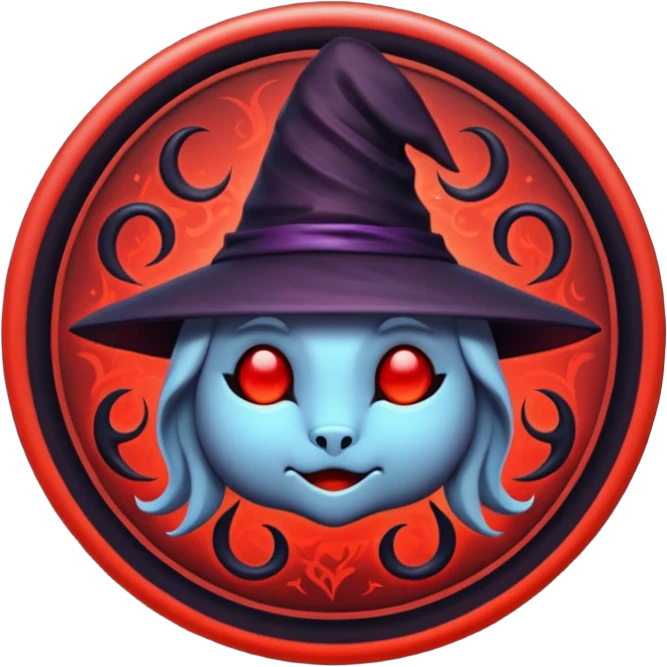 iOS emoji, dark fantasy magic seal, witch symbol, web pattern, red glow, minimal clean style emoji