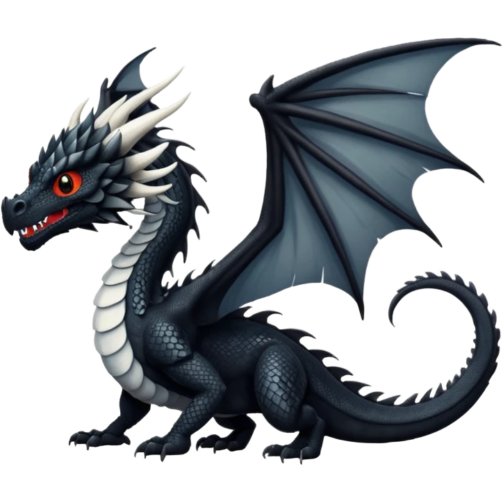 A dragon that is  black 🖤 with white spots. HUGE wings and a tail. Also detailed  emoji