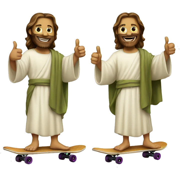 Jesus on a skateboard giving a thumbs up emoji