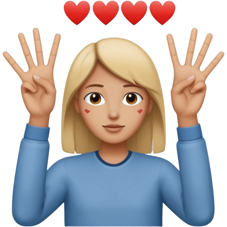 Straight face hold ing up to hands with peace signs and a broken heart in background that says sybau emoji