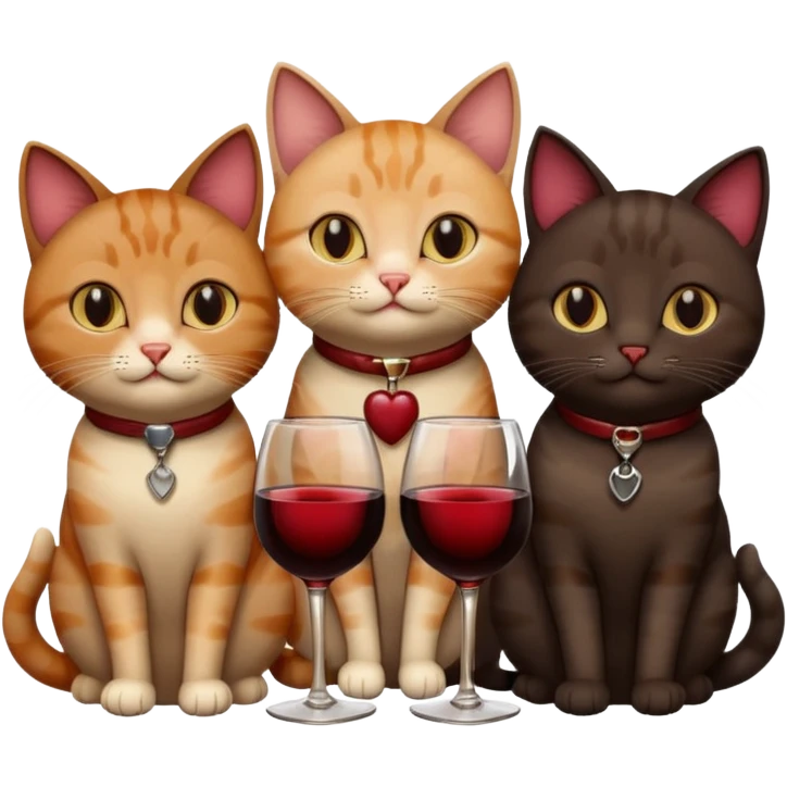 три кошки черная,коричневая,бежевая с бокалом вина emoji