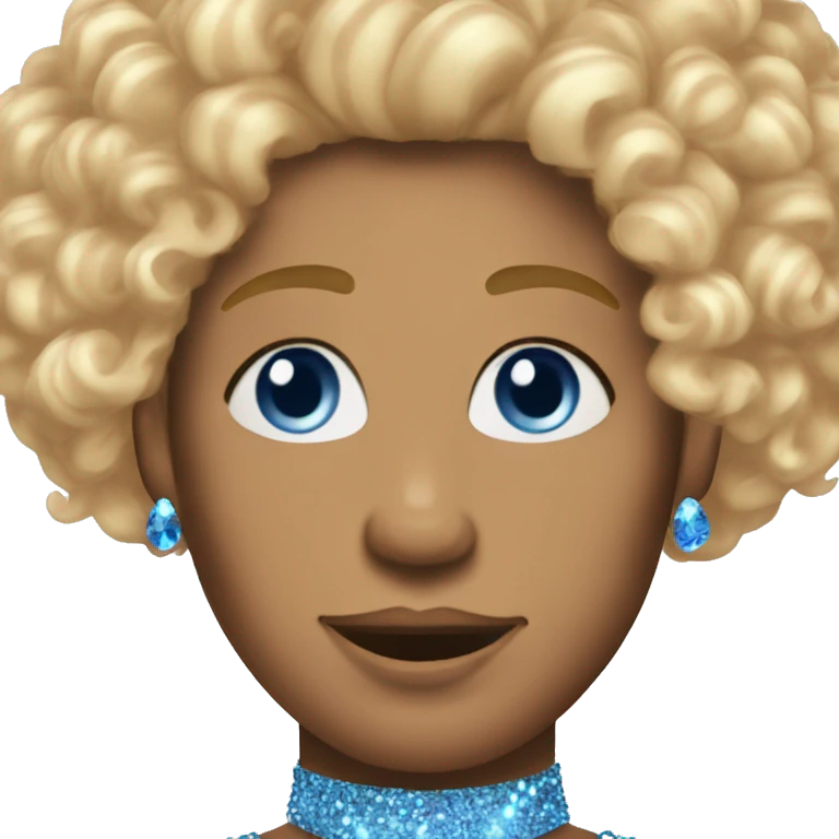 drag queen with red beard and curly blonde highlighted hair with a sparkly top and light chest hair and blue eyes  emoji