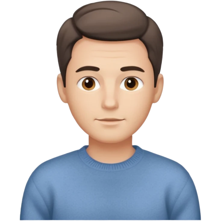 Мужчина с мягкими чертами лица, аккуратная причёска, нейтральная поза, свитер или рубашка спокойного оттенка, образ надёжный и располагающий. emoji