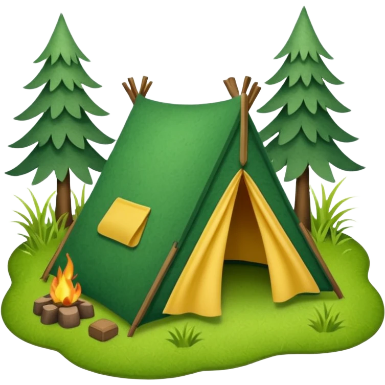 Camp site of grass made of felt texture, scrapbooking style, transparent background emoji