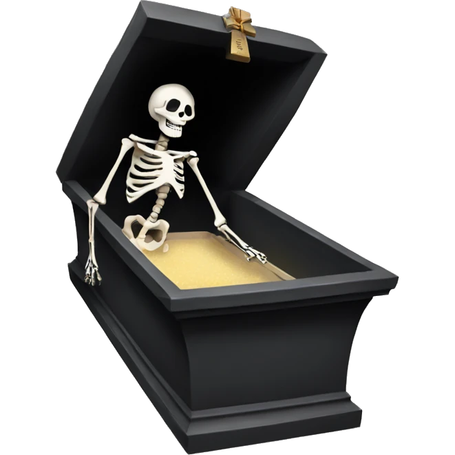 Skeleton stepping out of a standing coffin emoji
