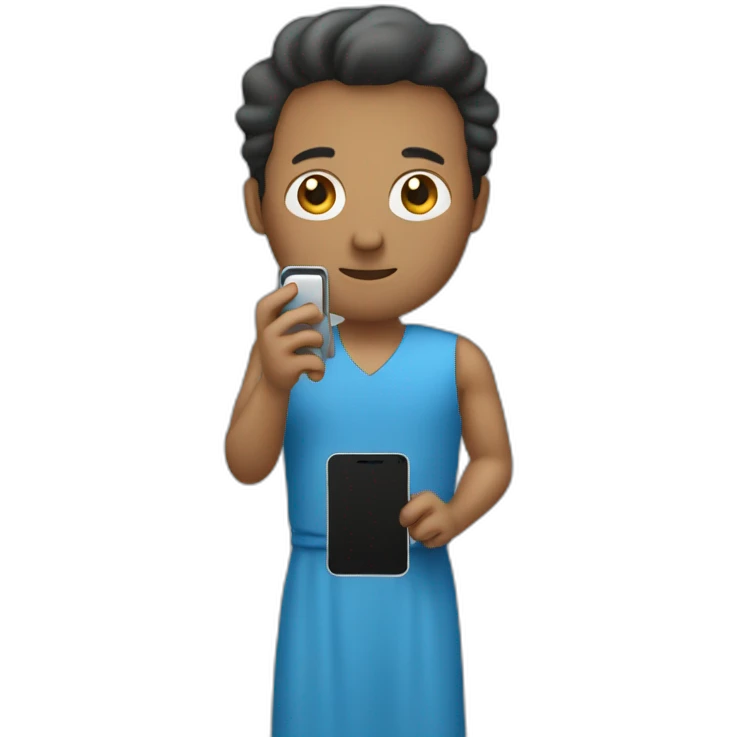a man in a blue dress holding a cell phone emoji