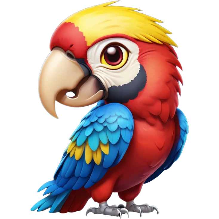 Cinematic Comical Macaw Portrait Emoji, Head tilted dramatically with an exaggeratedly shocked expression, featuring vibrant, bold plumage and wide, comically expressive eyes full of humorous disbelief, Simplified yet hilariously expressive features, highly detailed, glowing with a slightly sassy tropical glow, high shine, dramatic yet playful, stylized with an air of quirky avian attitude, soft glowing outline, capturing the essence of a meme-worthy macaw that looks ready to side-eye its way into viral fame! emoji