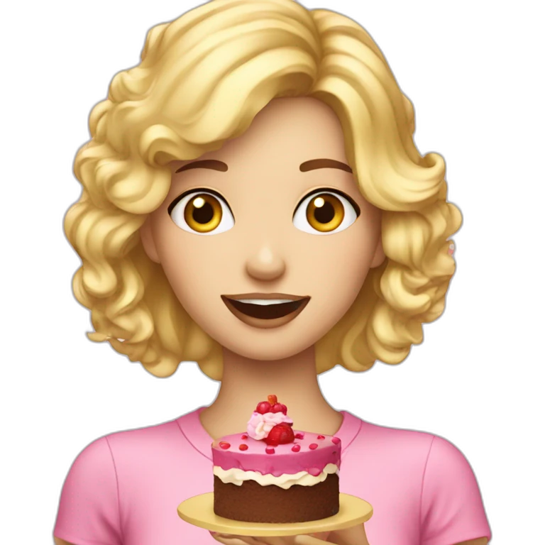 Yummy cake blond girl eating emoji