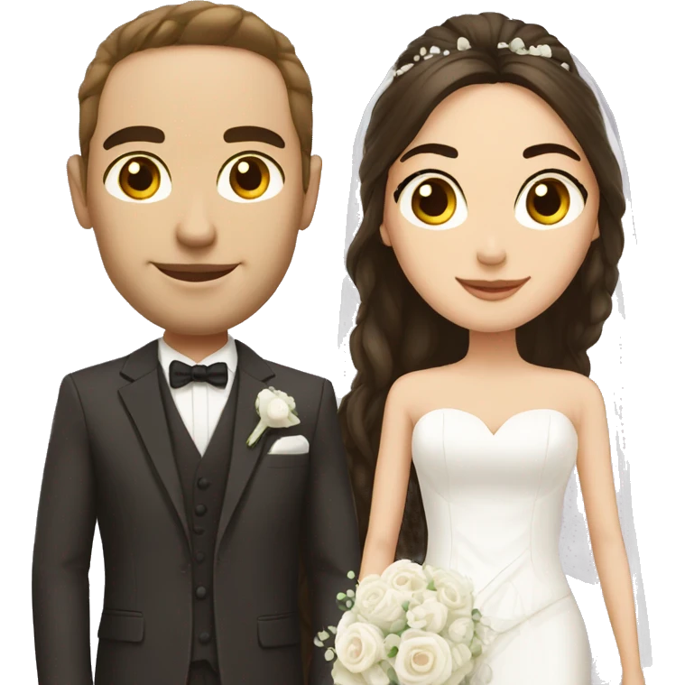 bride with long dark brown hair and groom with white suit emoji