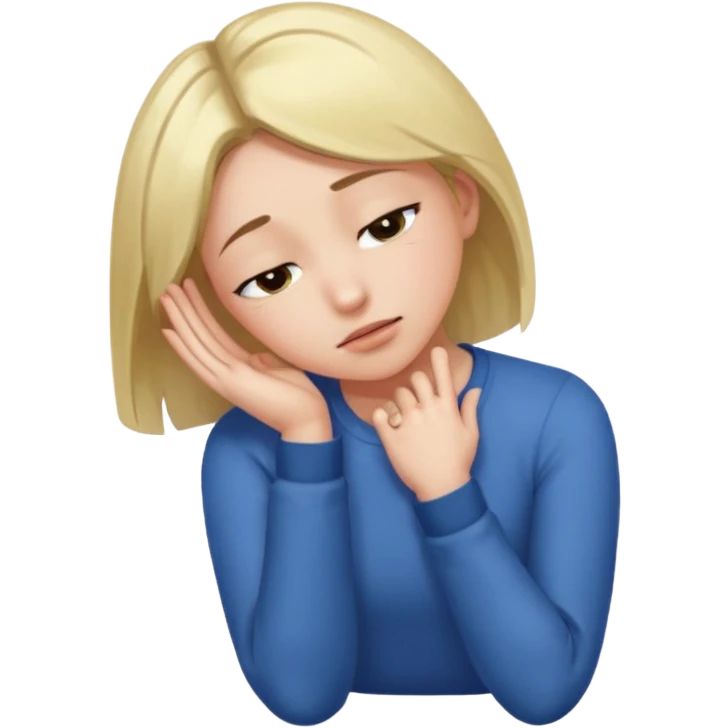 Can you make a girl face forwards and drop her head downwards facing the ground where her right arm is bent with her elbow outwards and her fingertips near her face while the left hand is put out straight and fingers pointed.  emoji