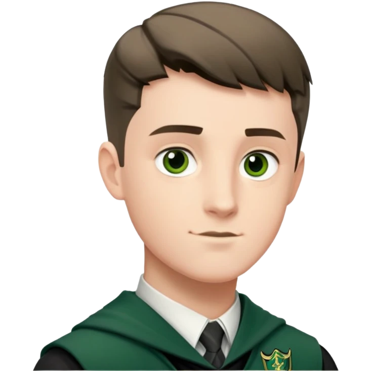Scott Fern is Adrian Pucey  in harry potter, wear hogwarts slytherin uniform, crew cut hair emoji