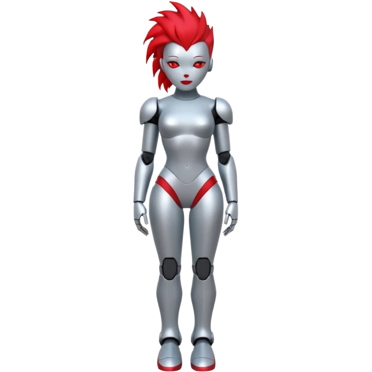 Sexy reflective glass faceless dronification robot girl with a red mohawk full body pinup pose blank faceless emoji