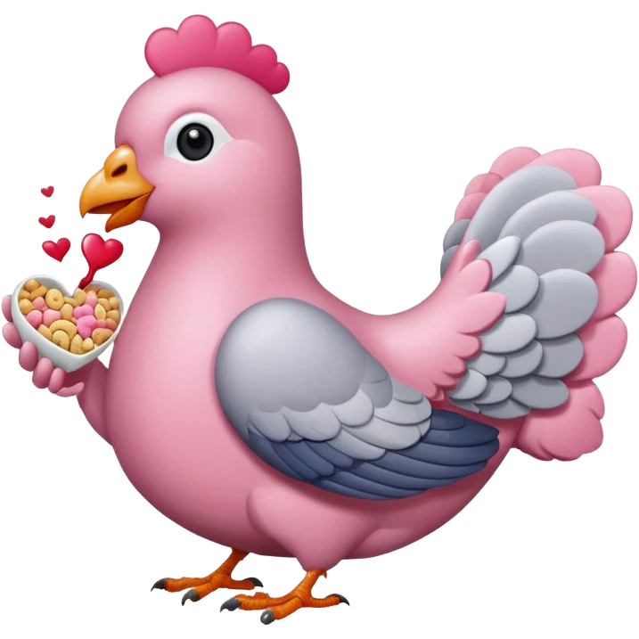 An pink pigeon eating heart shaped cereal  emoji