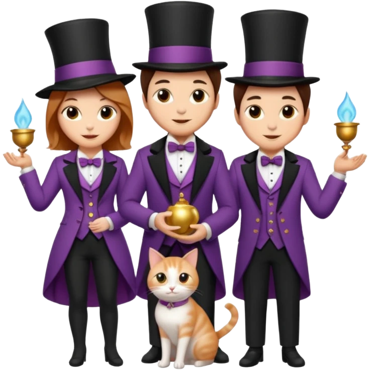 magician couple and their pet cat emoji