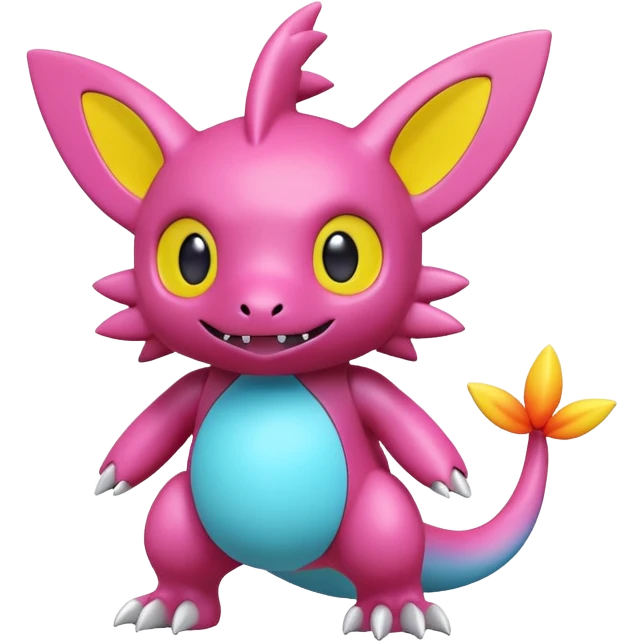 A 3D CGI model of a randomly-colored kawaii Fakémon-Pokémon-Digimon-Spectrobe-creature (full body) emoji