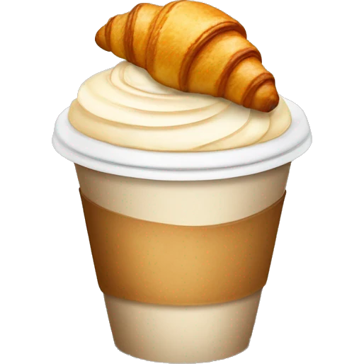Disposable cup with cappuccino and croissant emoji