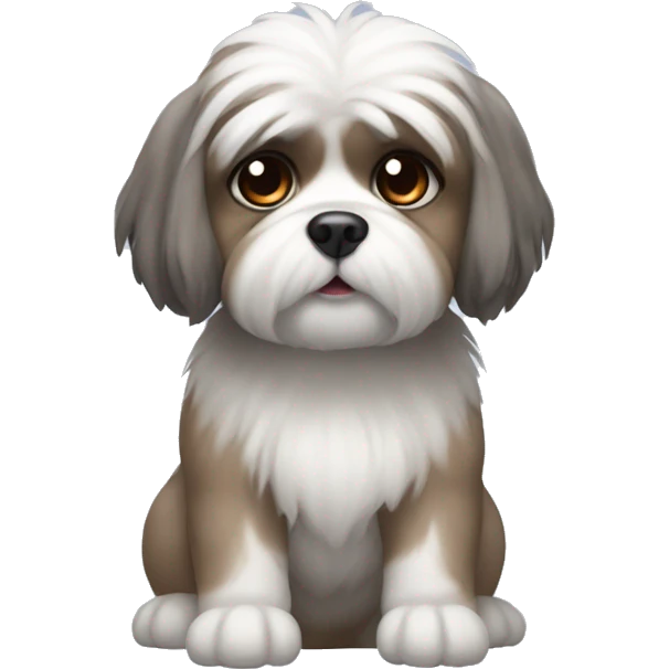 A white Shitzu with brown fur on her mouth, and a little bit of dark grey fur on her eyes and ears. emoji