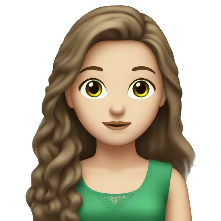 White girl with long brown hair and green eyes emoji