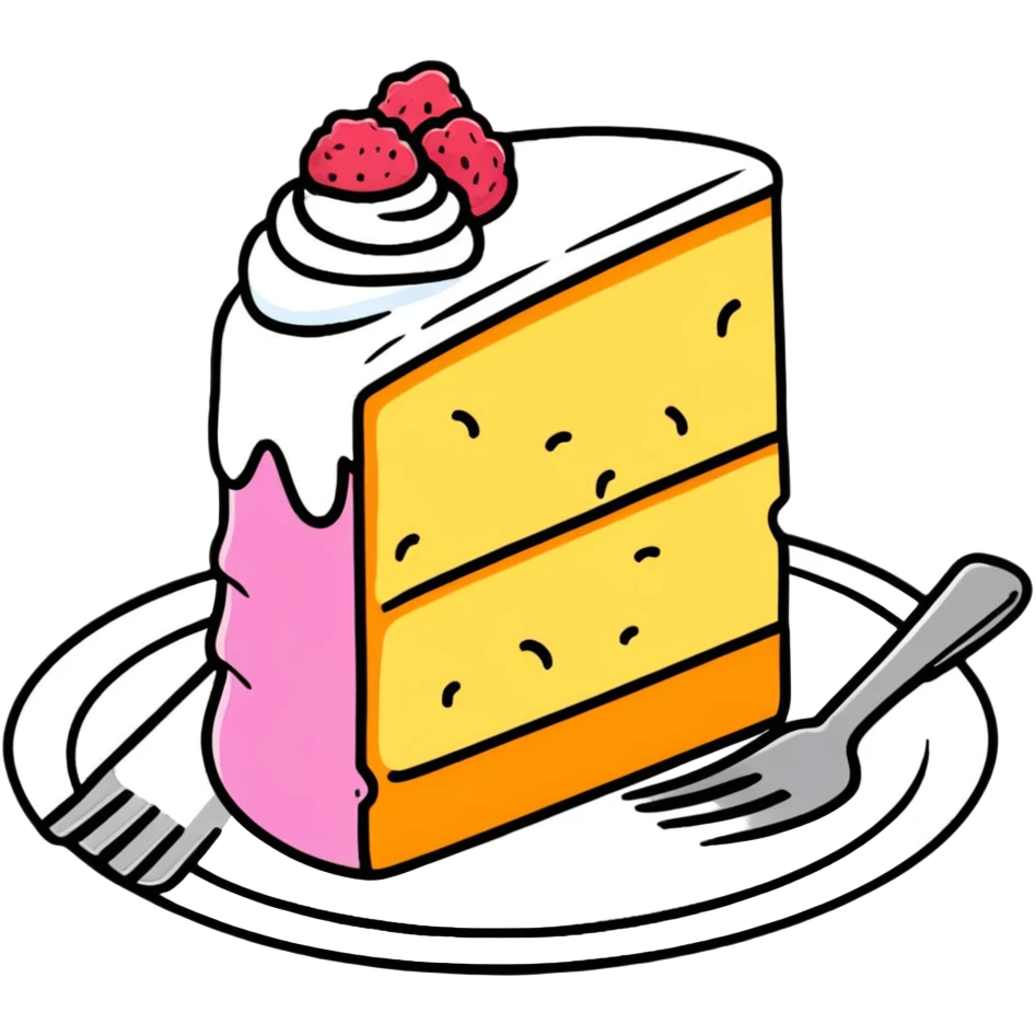 half-eaten cake with crumbs around it and a fork nearby emoji