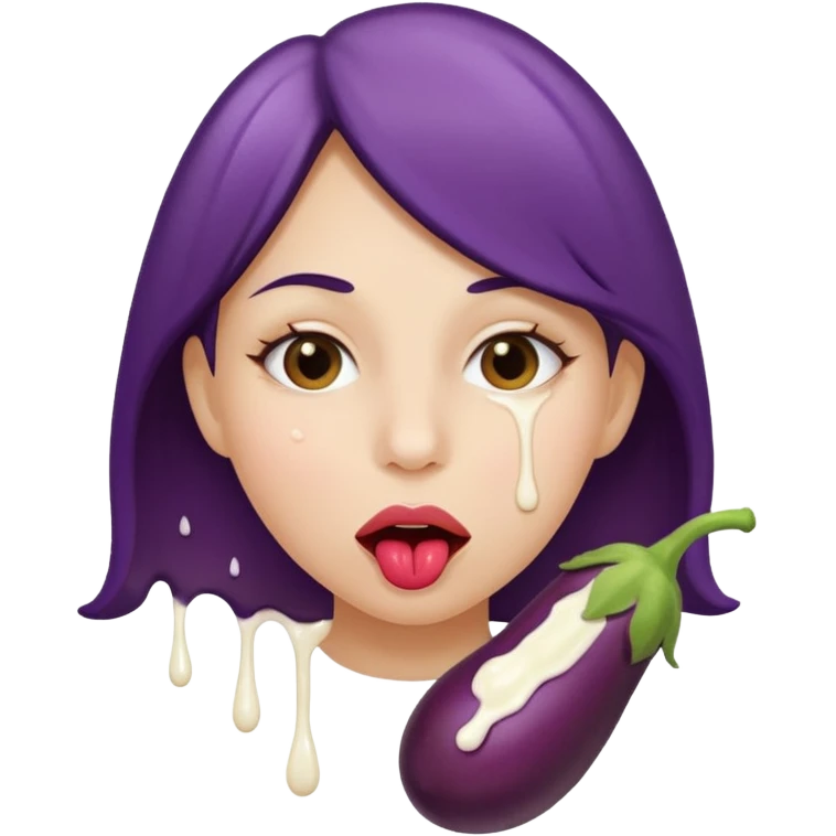 Naked Girl sucking on egg plant, egg plant between lips, cream dripping from mouth emoji