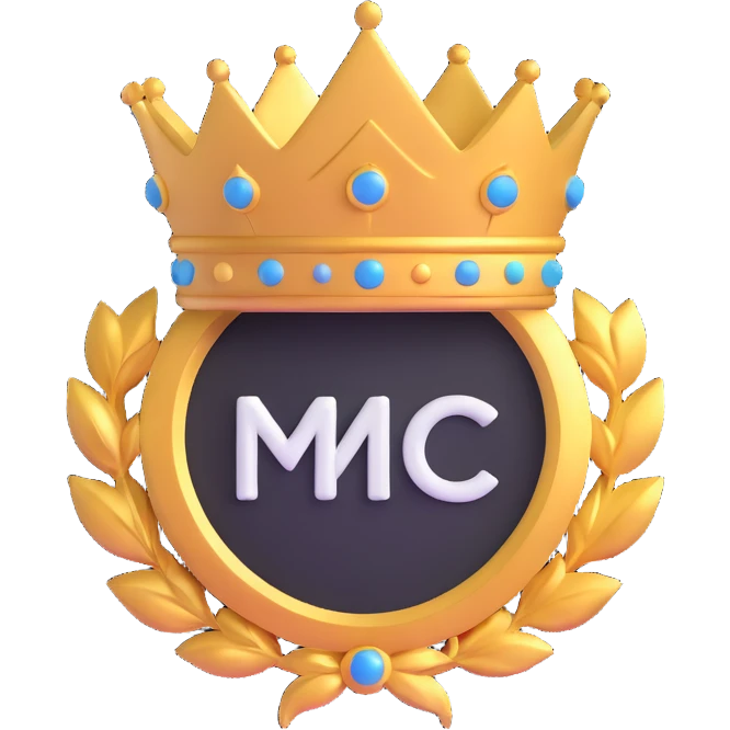 White circular emblem with crown emoji