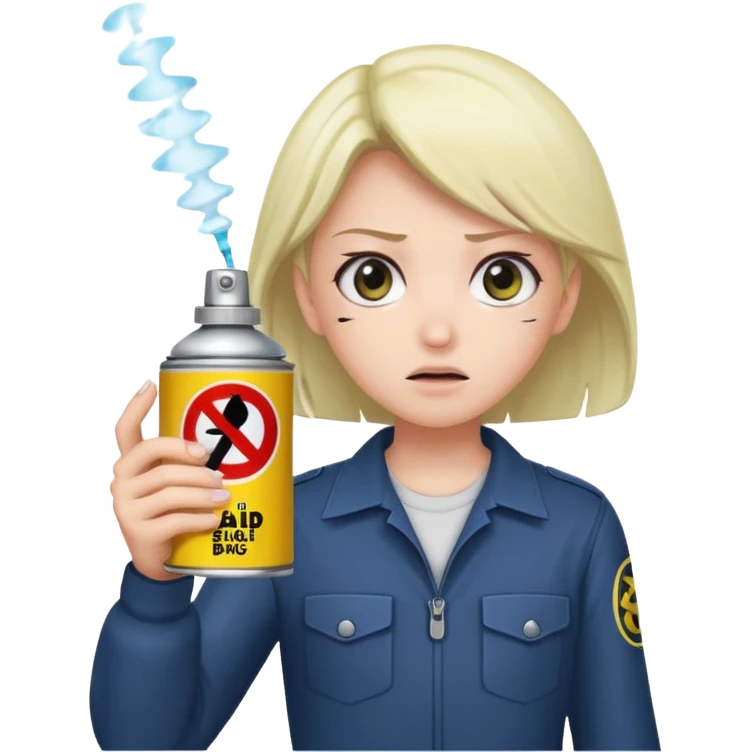 Anime character using a can of raid bug spray looking disgusted emoji