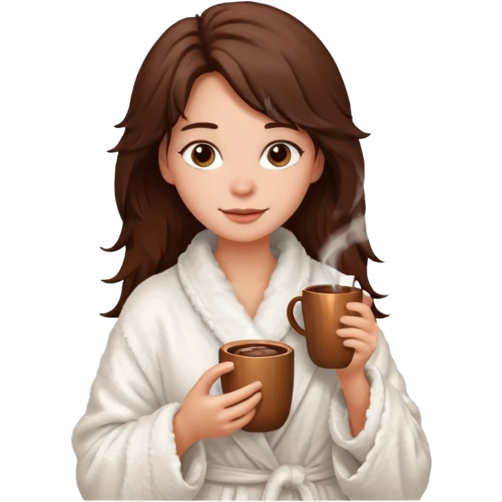 {
      "type": "human",
      "look": "fluffy robe woman, messy hair, holding cup of cocoa",
      "description": "a woman in a fluffy robe with messy hair, holding a cup of cocoa"
    } emoji